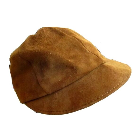 True Vtg 50s SUEDE LEATHER PATIAN Hat Newsboy Cabbie Cap SMALL - Picture 1 of 5